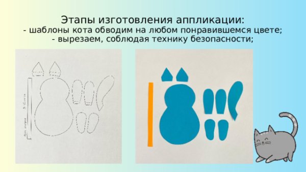 Аппликация котенок с клубком шаблон объемная