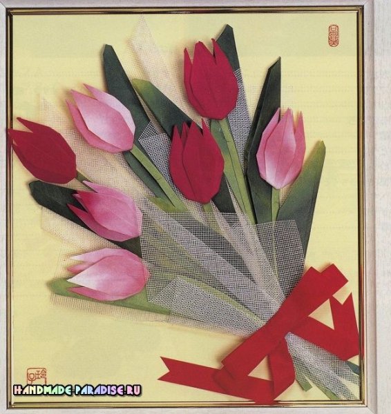 Открытка объемные тюльпаны