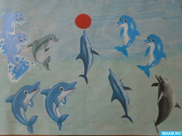 Аппликация стайка дельфинов в старшей группе