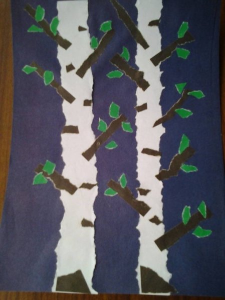 Обрывная аппликация Березка в подготовительной группе