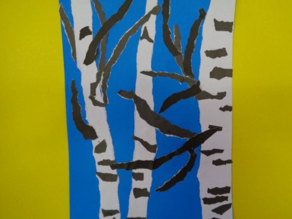 Обрывная аппликация береза