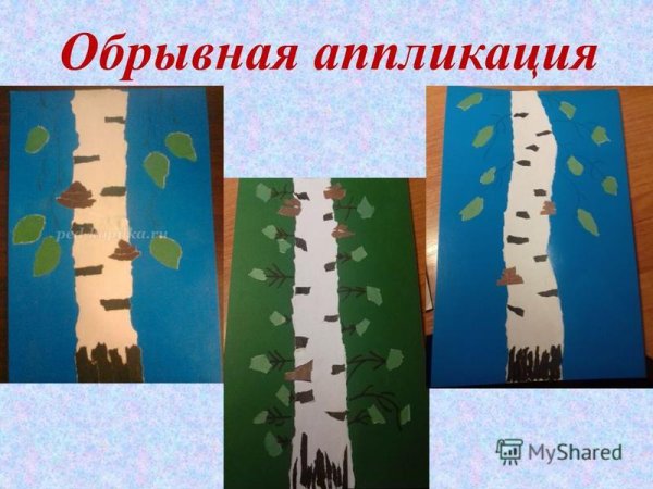 Аппликация Березки из бумаги