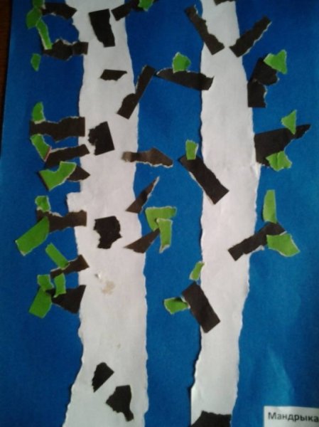 Обрывные аппликации береза