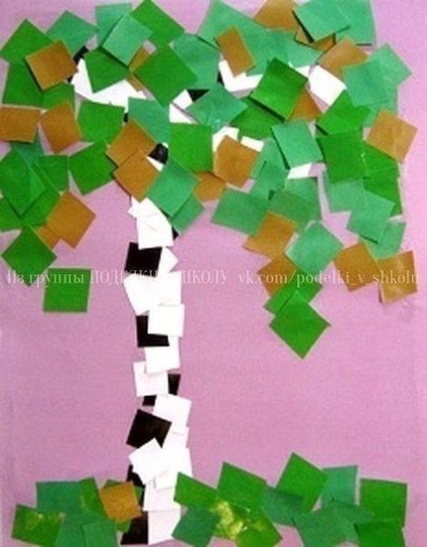 Обрывная аппликация Березка