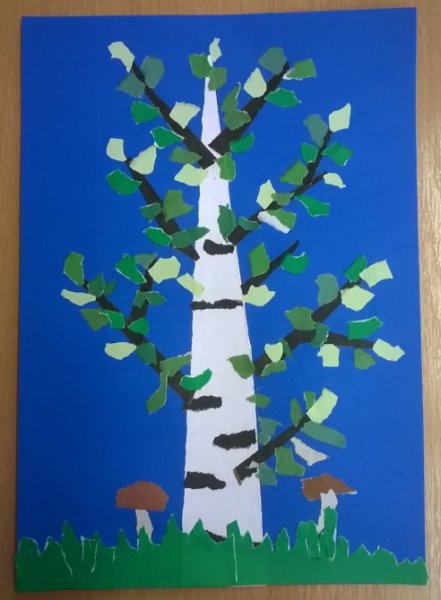 Обрывная аппликация Березка
