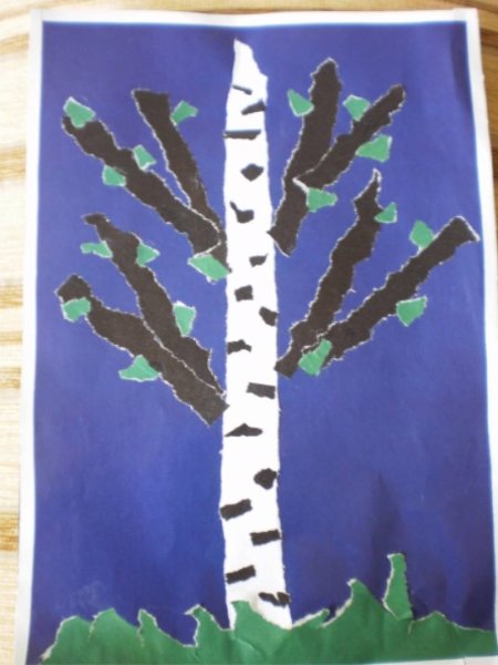 Обрывная аппликация береза в подготовительной группе