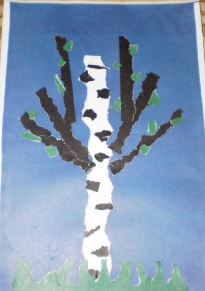 Обрывные аппликации «берёзка»