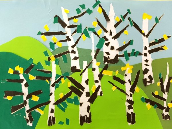 Обрывная аппликация Березка в подготовительной группе