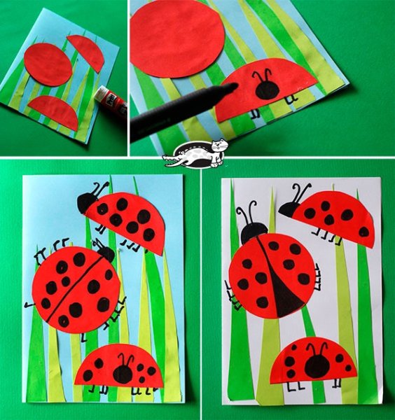 Поделка Божья коровка из цветной бумаги и картона