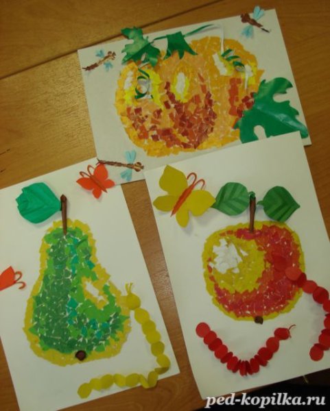 Обрывная аппликация в старшей группе на тему фрукты