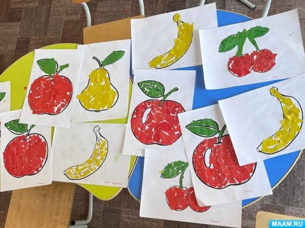 Обрывная аппликация фрукты 1 класс