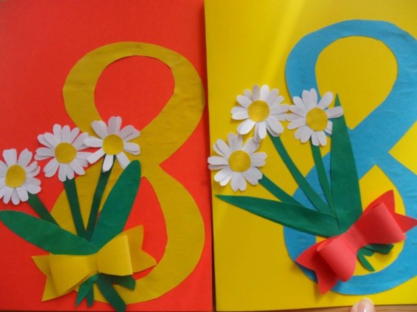 Открытка на 8 марта из цветной бумаги