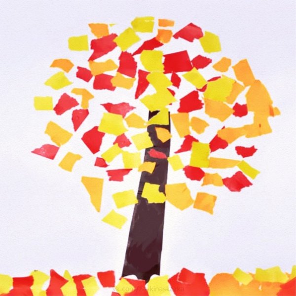 Осеннее дерево Обрывная техника