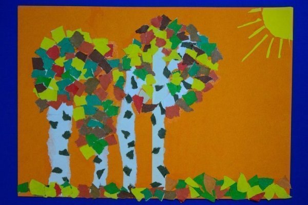 Технология осеннее дерево Обрывная аппликация из бумаги
