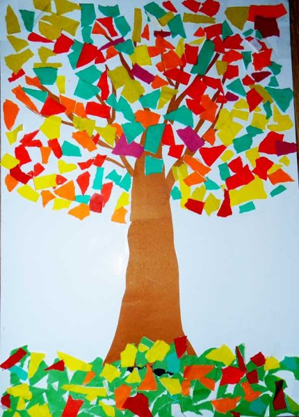 Аппликация осеннее дерево Обрывная осеннее