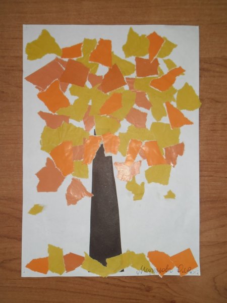 Осеннее дерево Обрывная техника