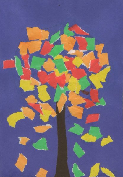 Аппликация осеннее дерево Обрывная осеннее
