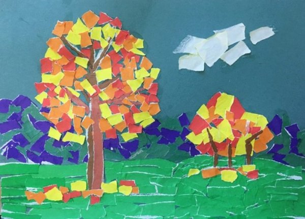 Обрывная аппликация из бумаги осень