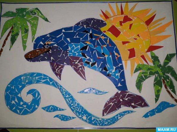 Обрывная аппликация Дельфин