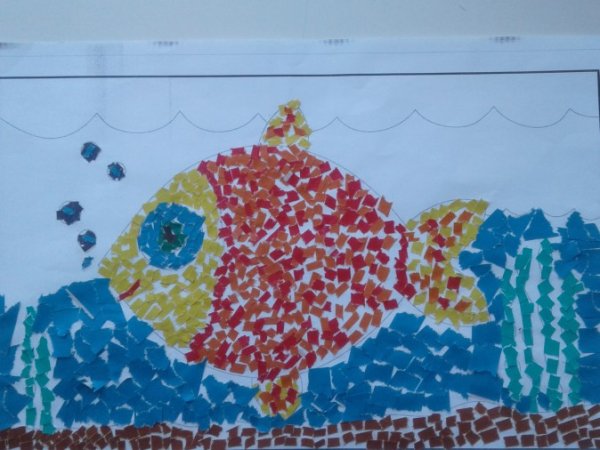 Обрывная аппликация Золотая рыбка