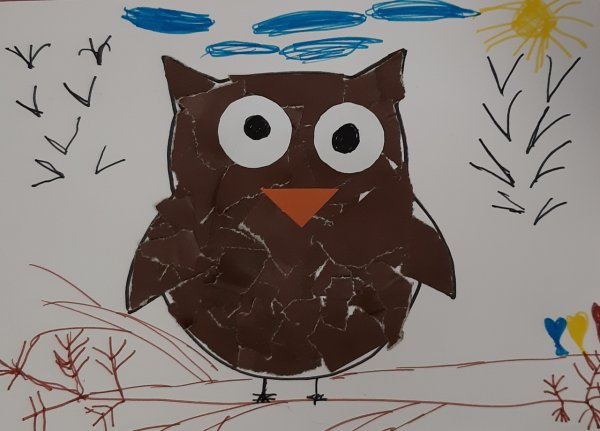 Сова Обрывная аппликация из бумаги