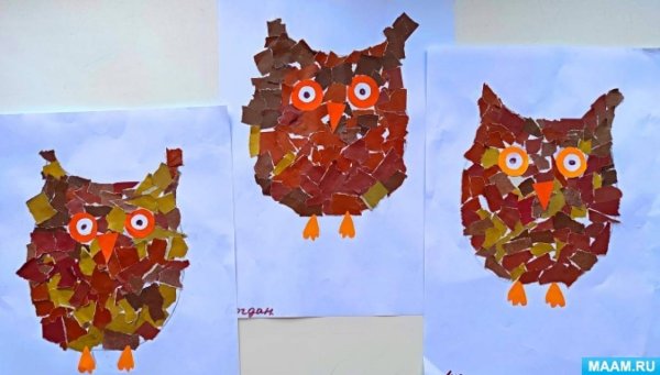 Аппликация из рваной бумаги Сова