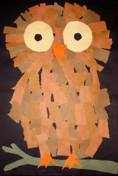 Сова Обрывная аппликация из бумаги