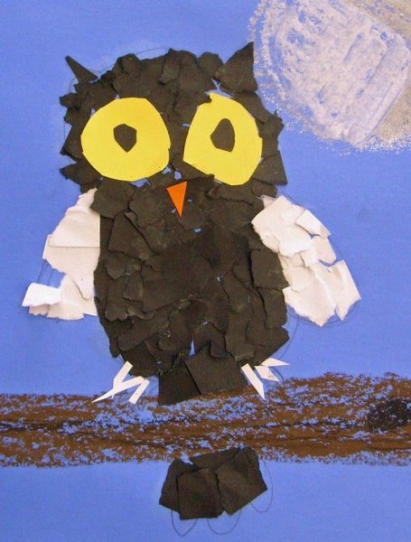 Сова Обрывная аппликация из бумаги