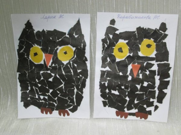 Обрывная аппликация Сова подготовительная группа