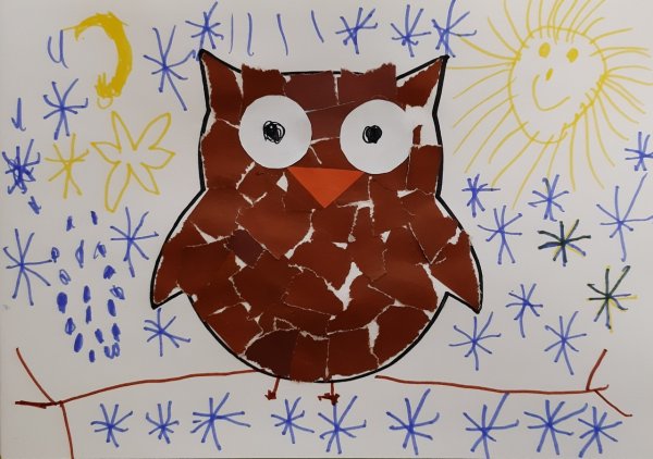 Обрывная аппликация Совушка