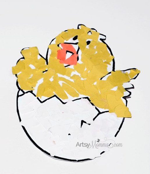 Цыпленок из рваной бумаги аппликация