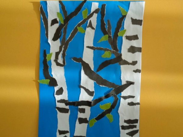 Обрывная аппликация береза