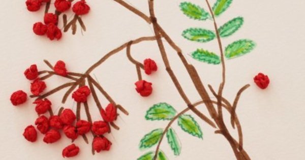 Ветка рябины из фетра