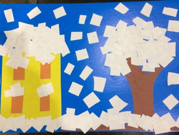 Обрывная аппликация в старшей группе зима