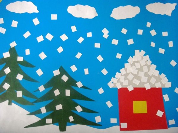 Обрывная аппликация зимний пейзаж в подготовительной группе