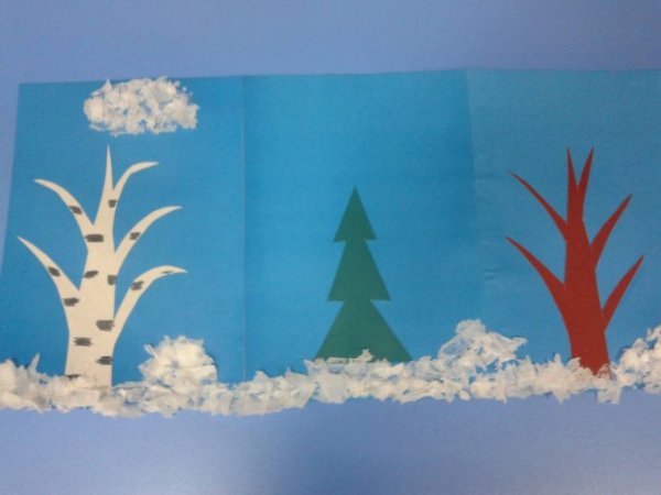 Зимний пейзаж аппликация для детей