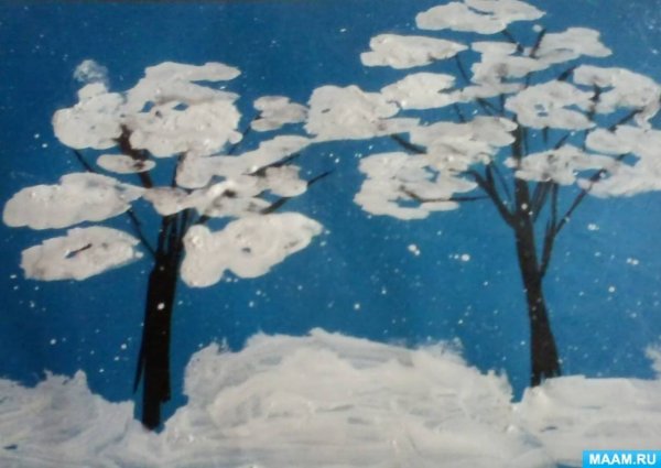 Аппликация деревья зимой