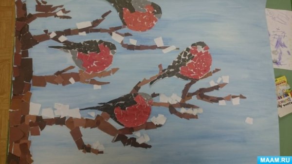 Обрывная аппликация Снегирь