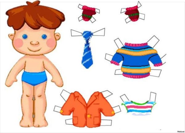 Бумажная кукла мальчик с одеждой