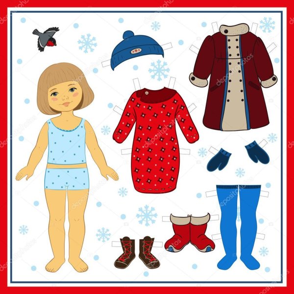 Бумажная кукла с зимней одеждой