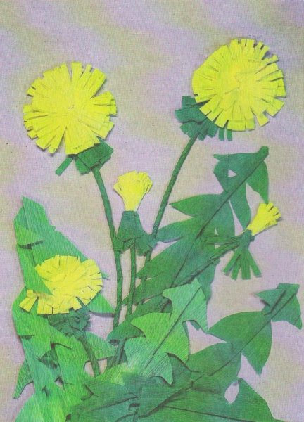 Одуванчик из цветной бумаги