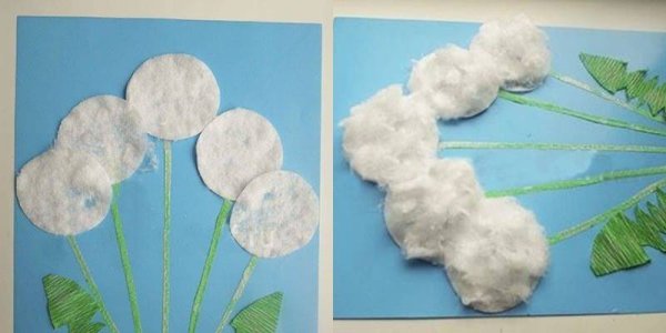 Аппликация из ватных дисков лето