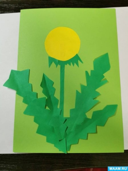 Аппликация одуванчик из цветной бумаги