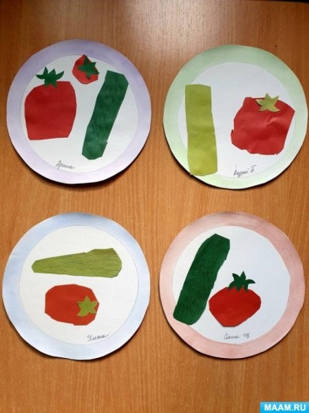 Аппликация овощи во второй младшей группе