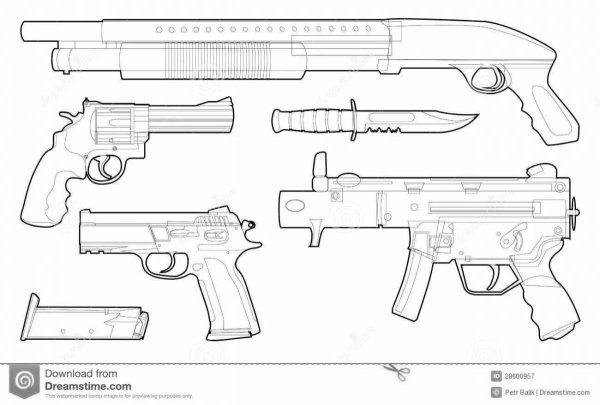 Раскраска пистолеты и автоматы для детей