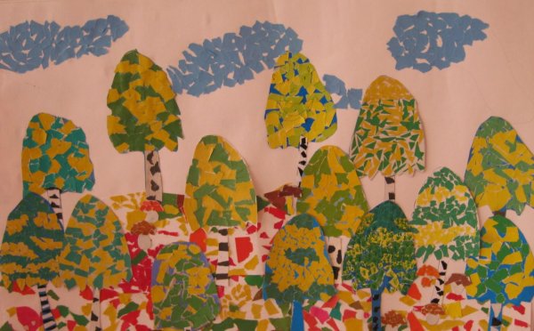 Обрывная аппликация осенний пейзаж