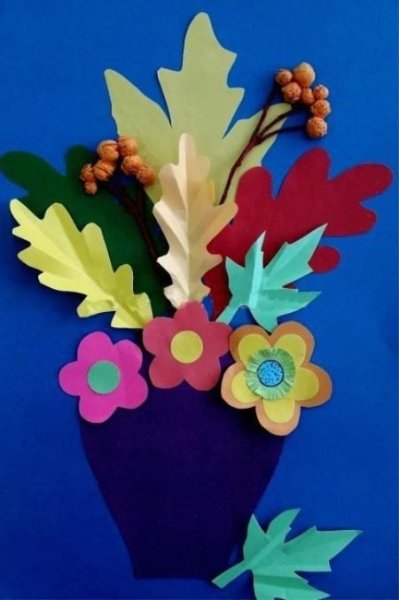 Аппликация осенний букет из бумаги