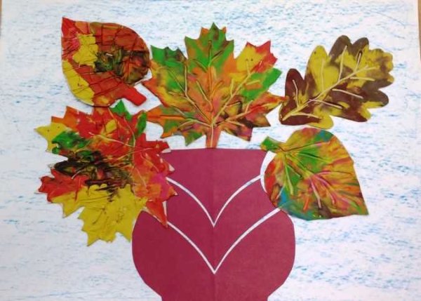 Аппликация из листьев букет в вазе