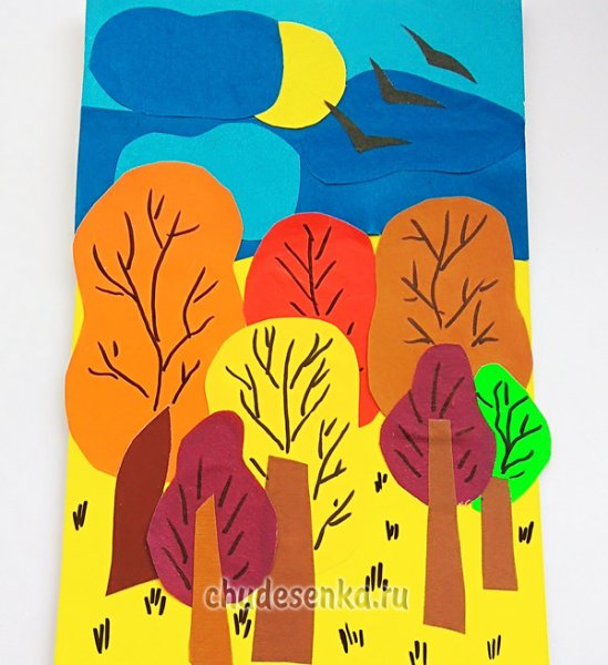 Аппликация лес из цветной бумаги