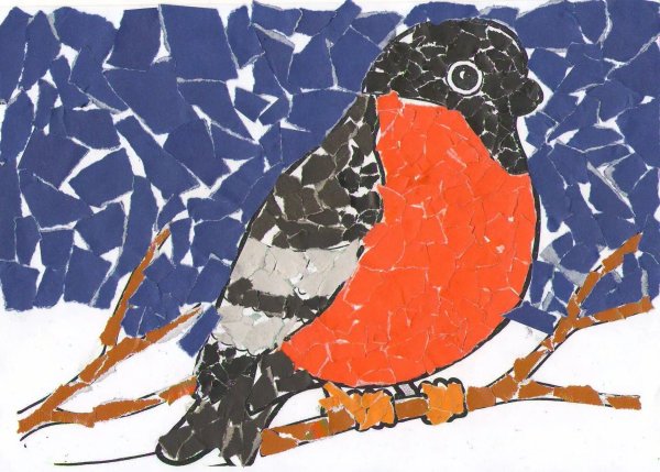 Снегирь аппликация Обрывная бумага